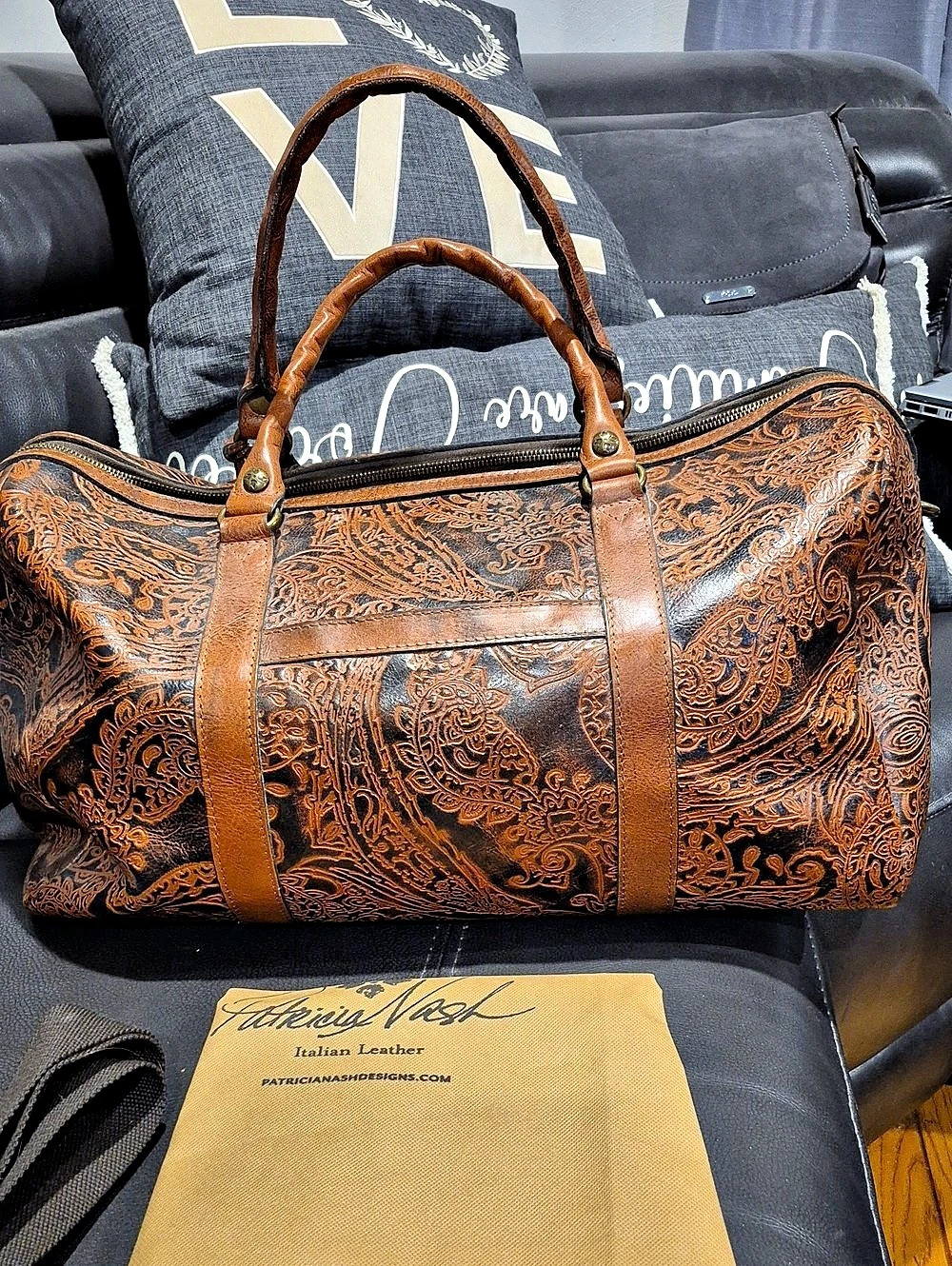Patricia Nash Milano Weekender Duffel Bag in Brown & Black
